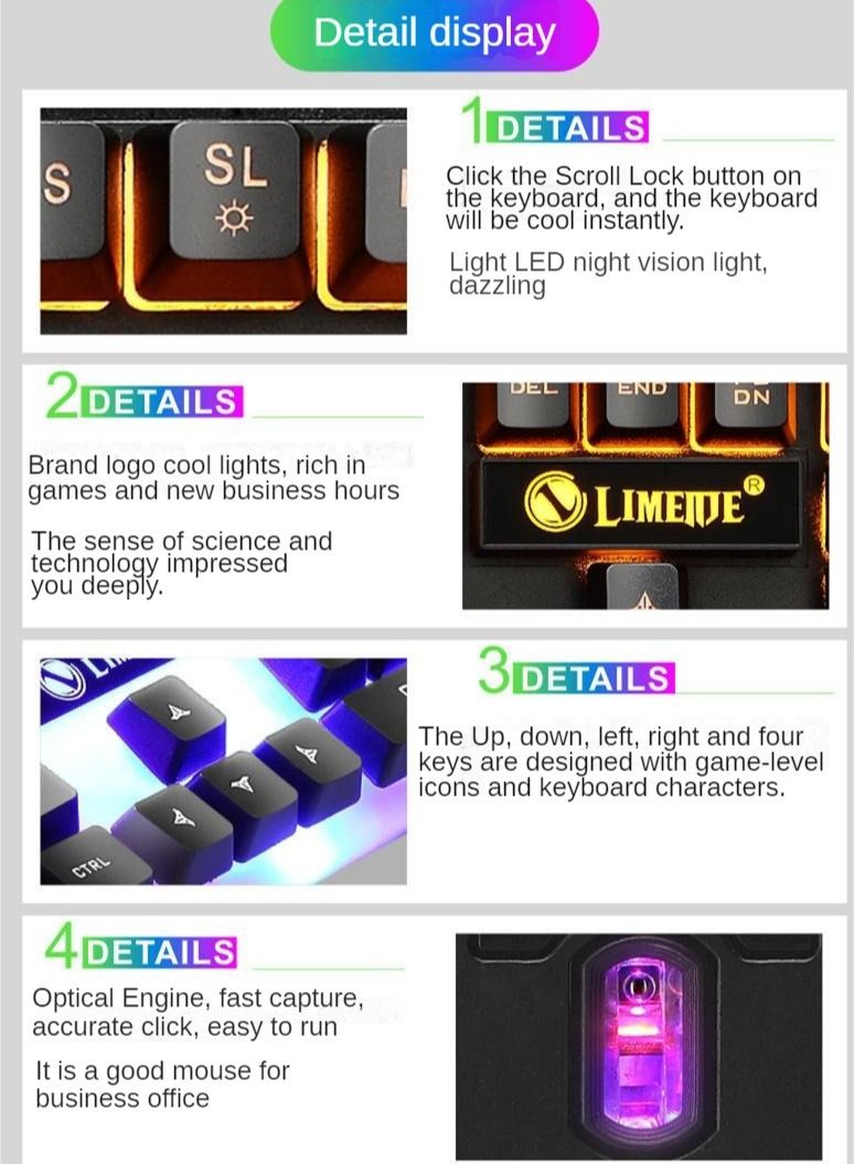 LIMEIDE TX30 Orange Black Illuminated Wired Gaming Keyboard - Image 2