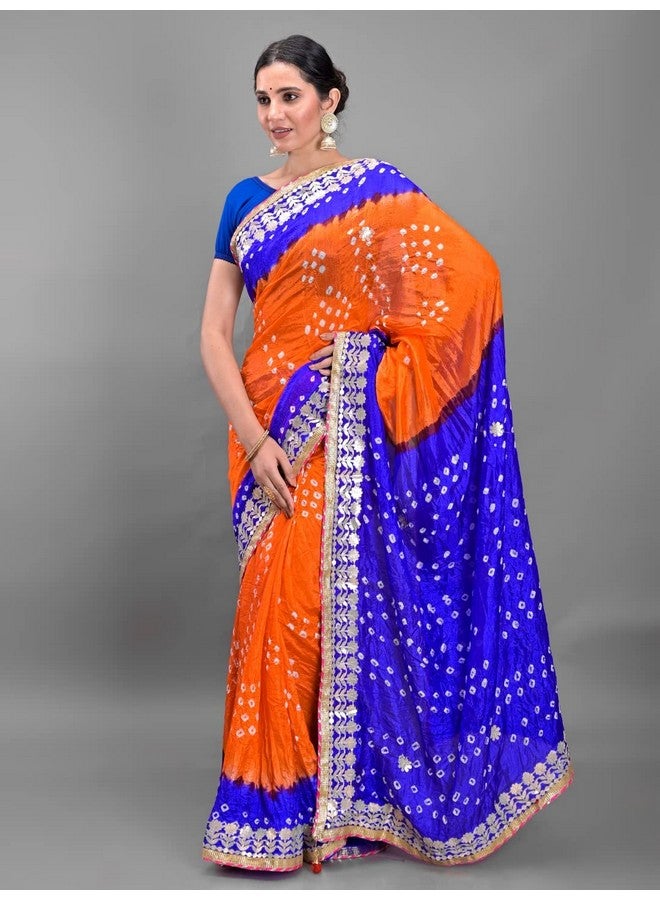 Indian Handicraft Art Silk Women's/Girls Stylish Tradition Bandhani Bandhej Gota Patti Saree With Un-stitched Blouse -2  - Image 4