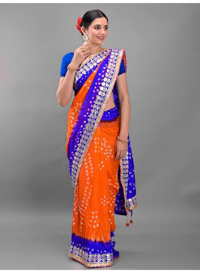 Indian Handicraft Art Silk Women's/Girls Stylish Tradition Bandhani Bandhej Gota Patti Saree With Un-stitched Blouse -2  - Image 5