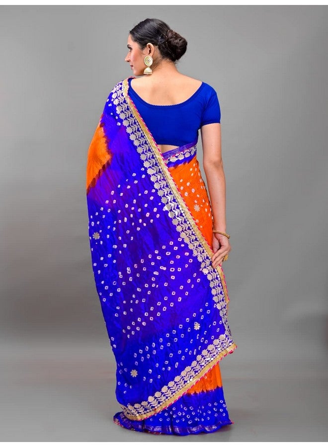 Indian Handicraft Art Silk Women's/Girls Stylish Tradition Bandhani Bandhej Gota Patti Saree With Un-stitched Blouse -2  - Image 2