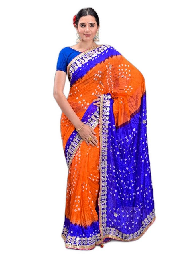 Indian Handicraft Art Silk Women's/Girls Stylish Tradition Bandhani Bandhej Gota Patti Saree With Un-stitched Blouse -2  - Image 1