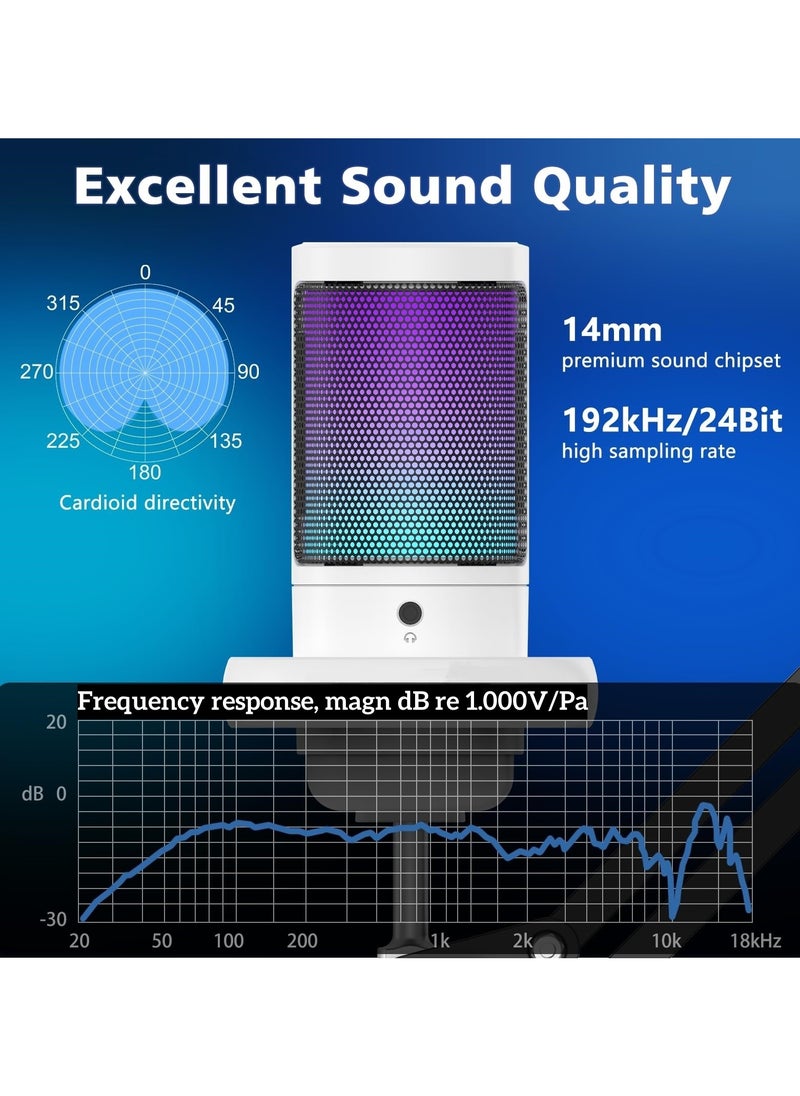 Joshberg USB Gaming Microphone Condenser Mic with Boom Arm for PC PS4/ PS5/Mac/Phone,with Touch Mute RGB Lighting for Streaming,Podcasting  - Image 3