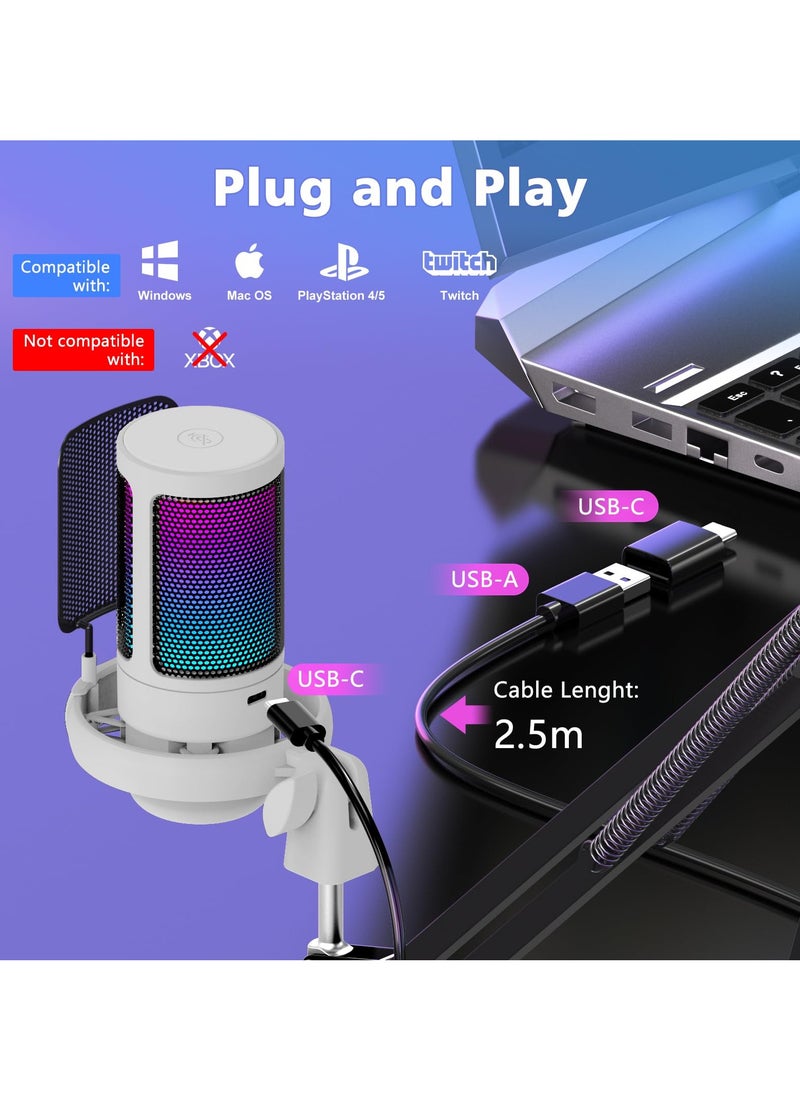 جوشبيرغ - ميكروفون مكثف للألعاب USB مع ذراع بوم للكمبيوتر الشخصي PS4/ PS5/Mac/الهاتف، مع إضاءة RGB كتم الصوت للبث والبث الصوتي - Image 1