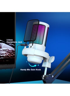 جوشبيرغ ميكروفون مكثف للألعاب USB مع ذراع بوم للكمبيوتر الشخصي PS4/ PS5/Mac/الهاتف، مع إضاءة RGB كتم الصوت للبث والبث الصوتي  - Image 5