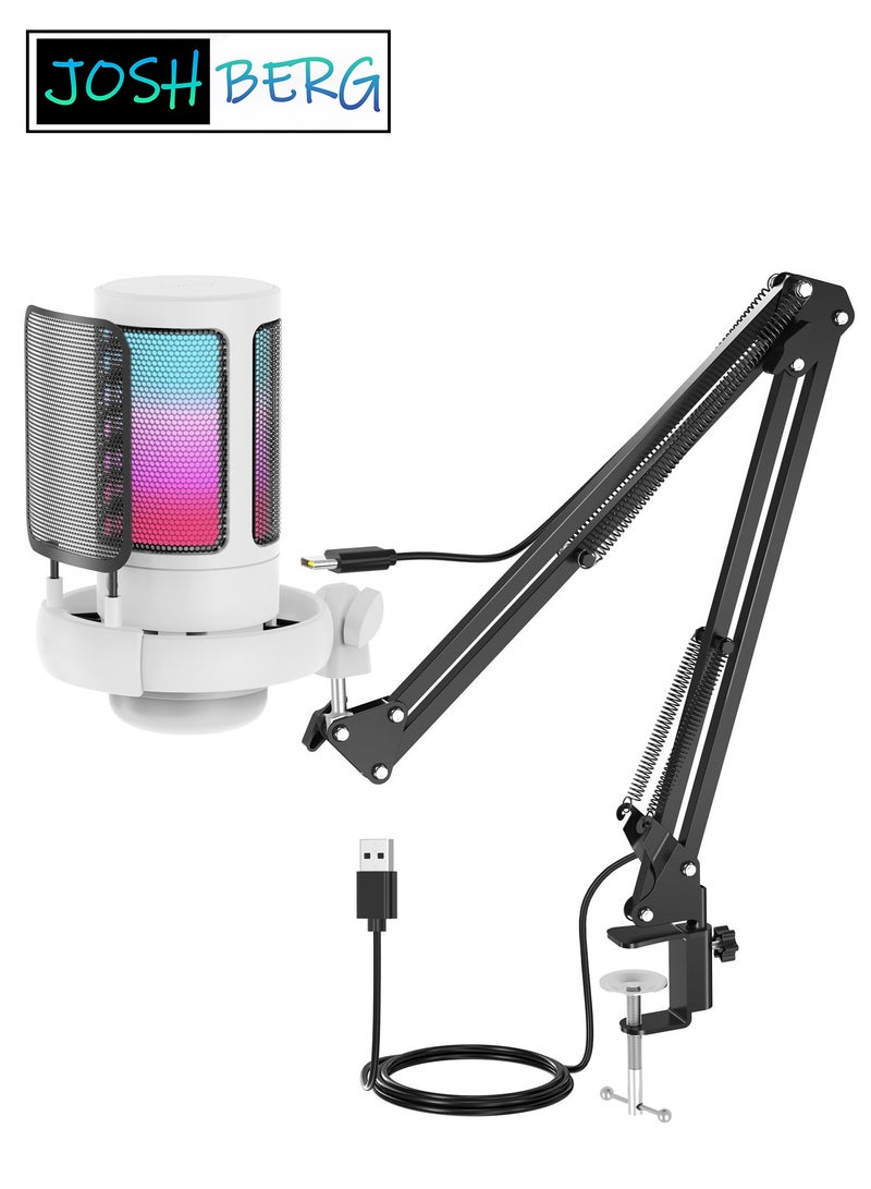 Joshberg USB Gaming Microphone Condenser Mic with Boom Arm for PC PS4/ PS5/Mac/Phone,with Touch Mute RGB Lighting for Streaming,Podcasting - Image 1