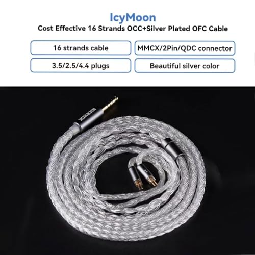 NICEHCK IcyMoon IEM Cable, 16 Core OCC+Silver Plated OFC Upgrade Cable,SPC in Ear Monitor Cable, Earphones Cables with 3.5/4.4mm Plug for ZS10 PRO 2 AS10 PRO ZSN PRO X EM6L (3.5mm with 0.78 2Pin) - Image 2