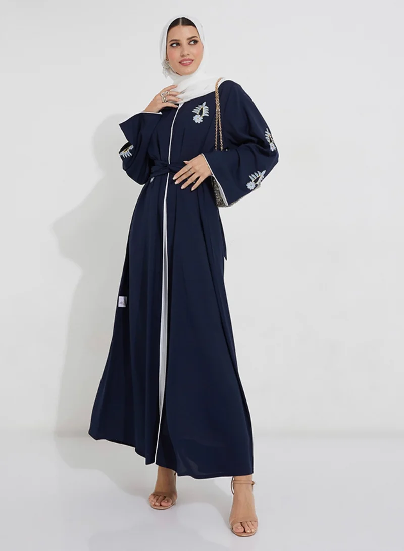 Rosette Abaya Blue Embroidery