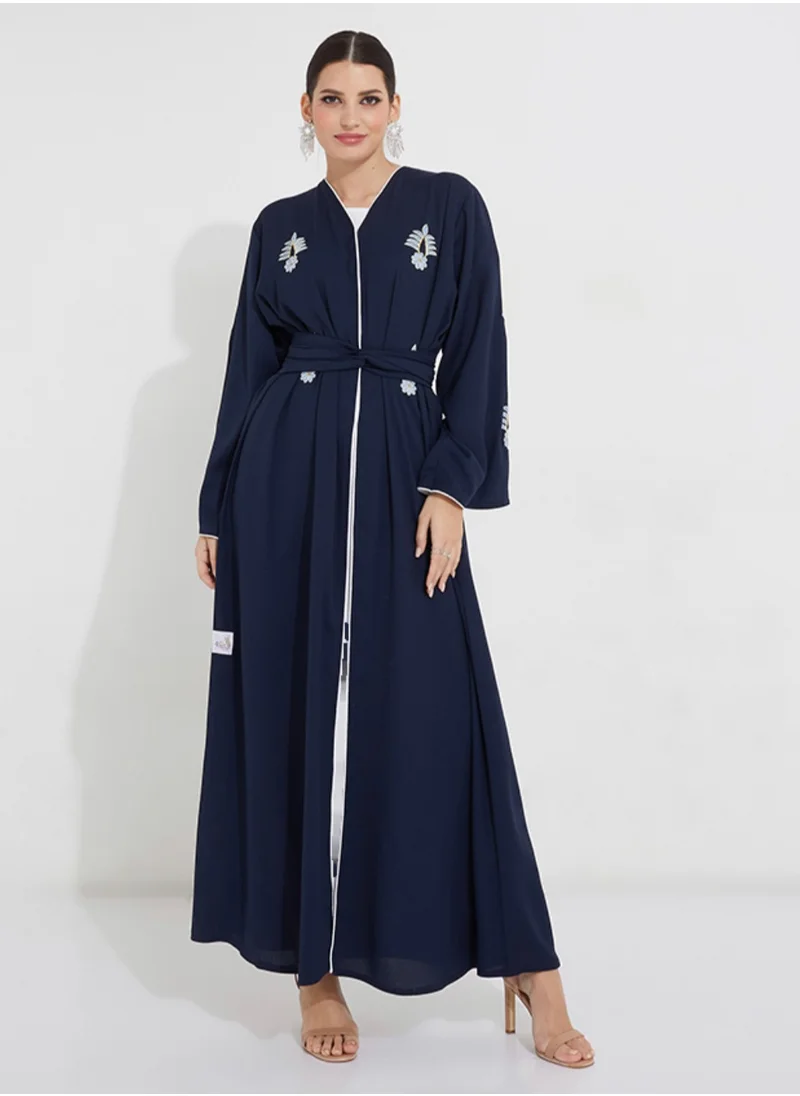 Rosette Abaya Blue Embroidery