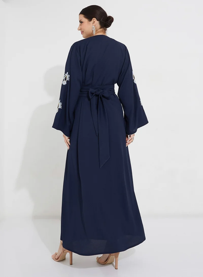 Rosette Abaya Blue Embroidery
