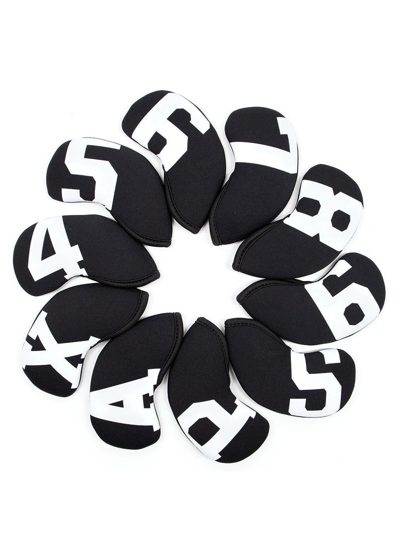 Y&D Golf Club Head Cover Set Wedge Iron Protective Soft and Durable Waterproof 10pcs 1 for Callaway, Ping, Taylormade, Cobra, Mizuno (Black-Large White Numbers)  - Image 2