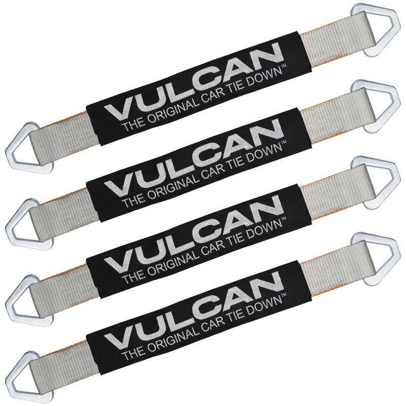 VULCAN Car Tie Down Axle Strap with Wear Pad  2 Inch x 22 Inch  4 Pack  Silver Series  3300 Pound Safe Working Load