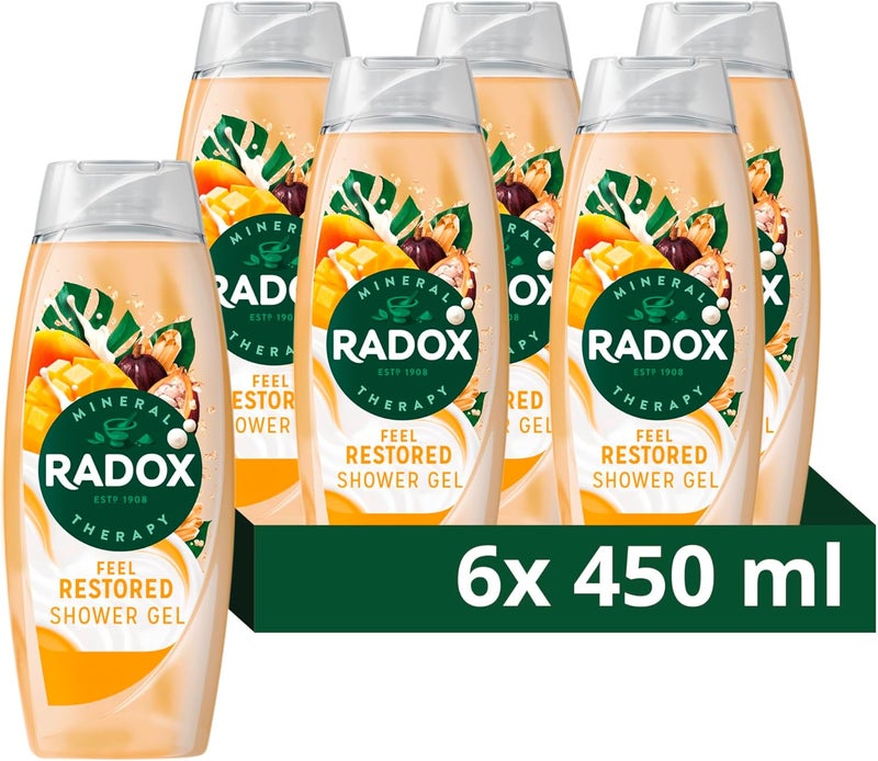 Radox Mineral Therapy Feel Restored Shower Cream Body Wash uniquely blended with minerals herbs and a mango cocoa butter scent for a moodboosting experience 6x 450 ml