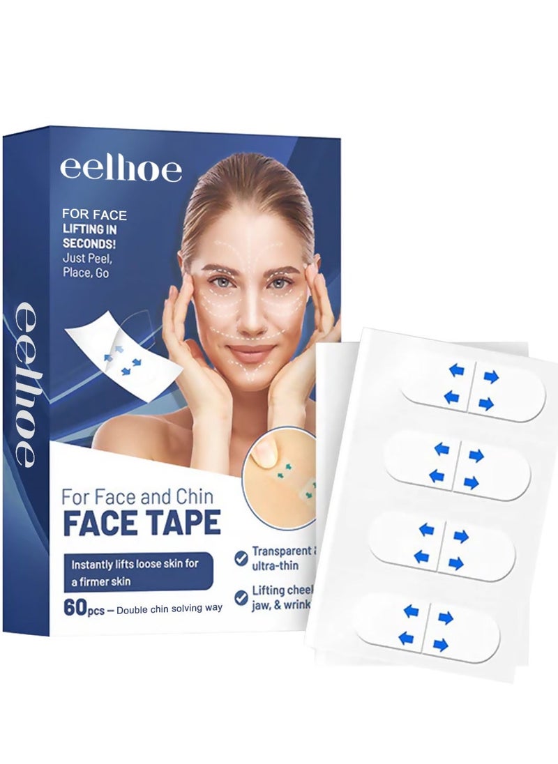 EELHOE Face Lift Tape, Invisible Lift Face Tape, Instant Face Tape for Wrinkled Sagging Skin, Hide Double Chin, Smooth Facial Wrinkles, Instantly Lift V-Shaped Face 60pcs - Image 1