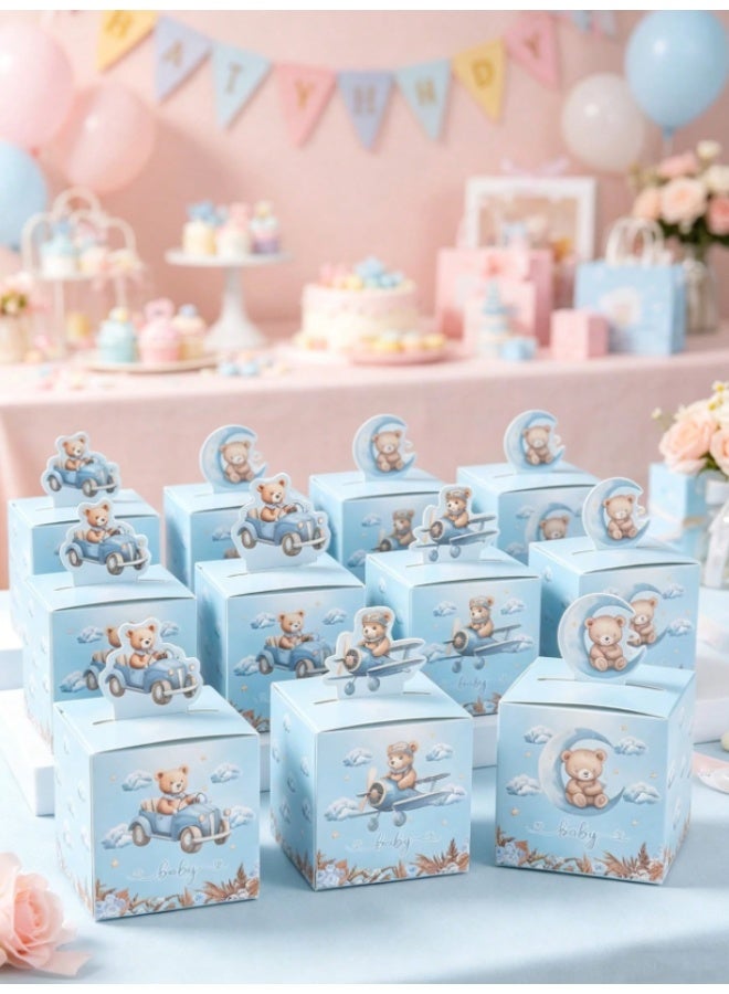 24 PCS Blue Teddy Bear Party Favor Boxes – Baby Shower & Birthday Gift Candy Boxes - Image 1