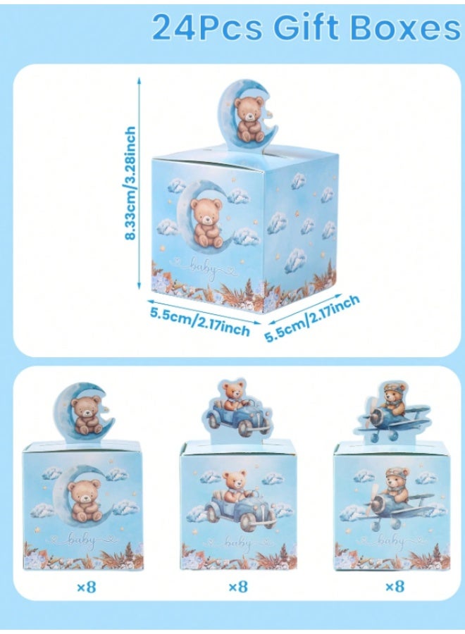 24 PCS Blue Teddy Bear Party Favor Boxes – Baby Shower & Birthday Gift Candy Boxes - Image 4