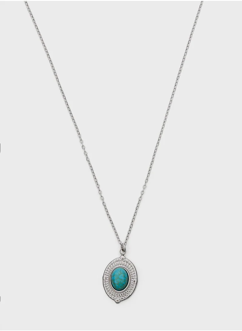 Lady Mauve Azura Turquoise Stone Oval Pendant Necklace