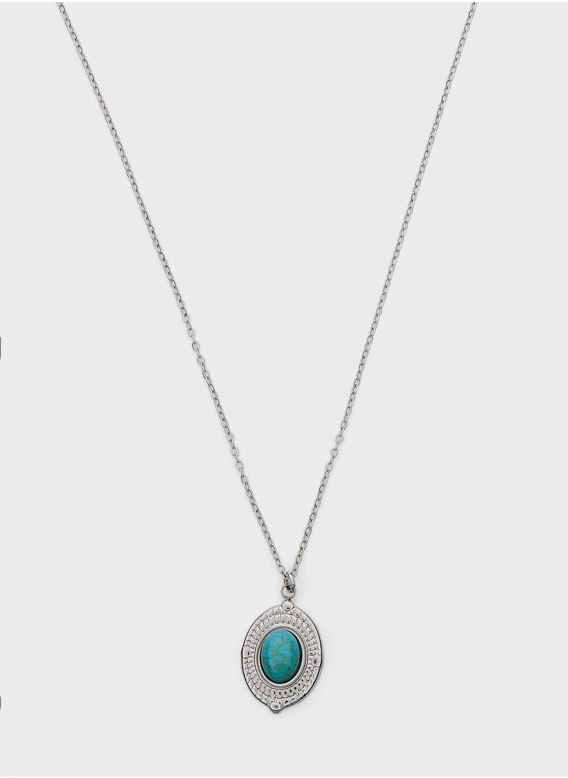 Lady Mauve Azura Turquoise Stone Oval Pendant Necklace  - Image 1