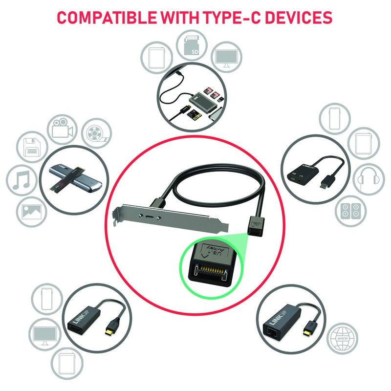 LINKUP - USB 3.2 Gen 2x2 20Gbps USB-C Type Internal Panel Cable Mount Motherboard Header Extension Adapter┃20-Pin A-Key Male with Cover to USB-C Female Connector with PCI Bracket - 40cm - Image 4