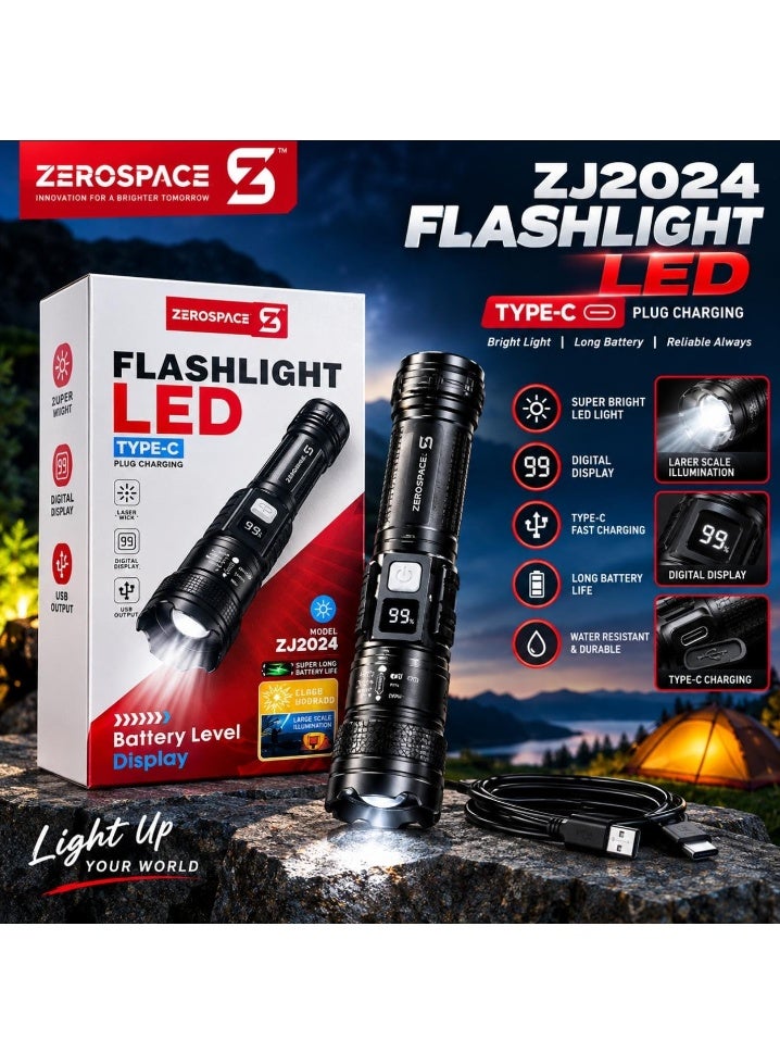 ZEROSPACE ZJ2024 LED Flashlight with Type-C Charging and Battery Level Display