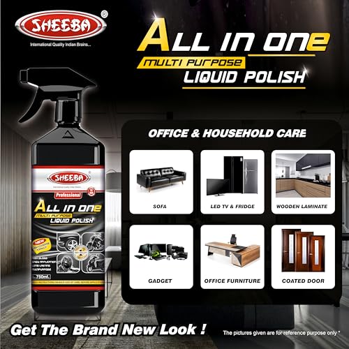 SHEEBA All in One Multipurpose Liquid Polish for Car, Motorbike, Scooter, Household, Office Care | High Gloss | Easy Application | For Interior & Exterior Surfaces -750mL with Applicator Pad. - Image 5