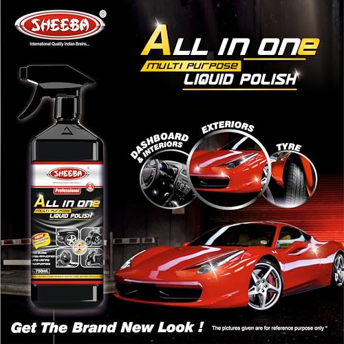 SHEEBA All in One Multipurpose Liquid Polish for Car, Motorbike, Scooter, Household, Office Care | High Gloss | Easy Application | For Interior & Exterior Surfaces -750mL with Applicator Pad. - Image 3