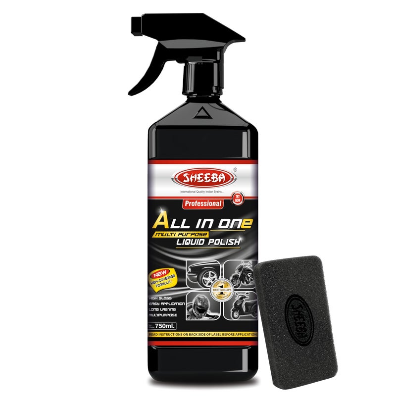 SHEEBA All in One Multipurpose Liquid Polish for Car, Motorbike, Scooter, Household, Office Care | High Gloss | Easy Application | For Interior & Exterior Surfaces -750mL with Applicator Pad. - Image 1