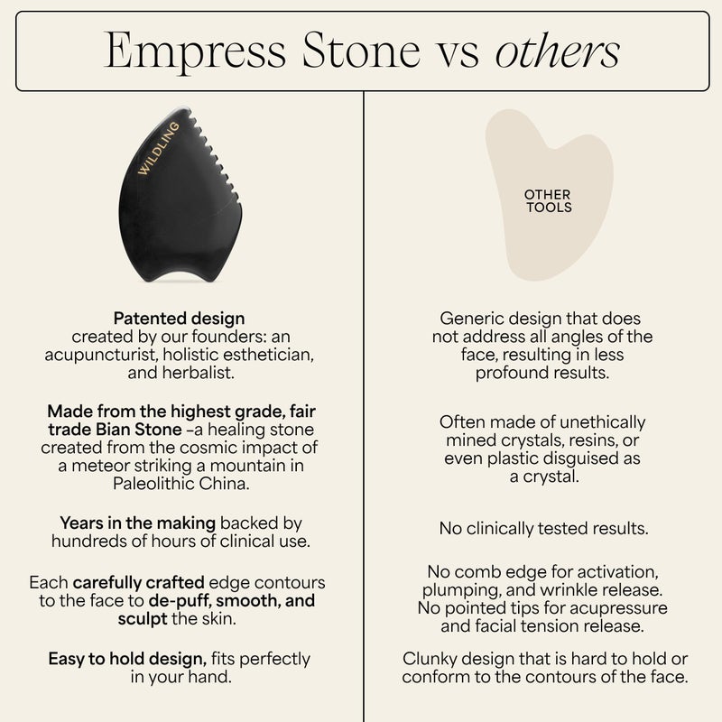 WILDLING Empress Stone Gua Sha Facial Stone I Facial Massage Stone to Lift, Plump, Tone + Sculpt I Patented Design Crafted with 100% Authentic Bian Stone - Image 5
