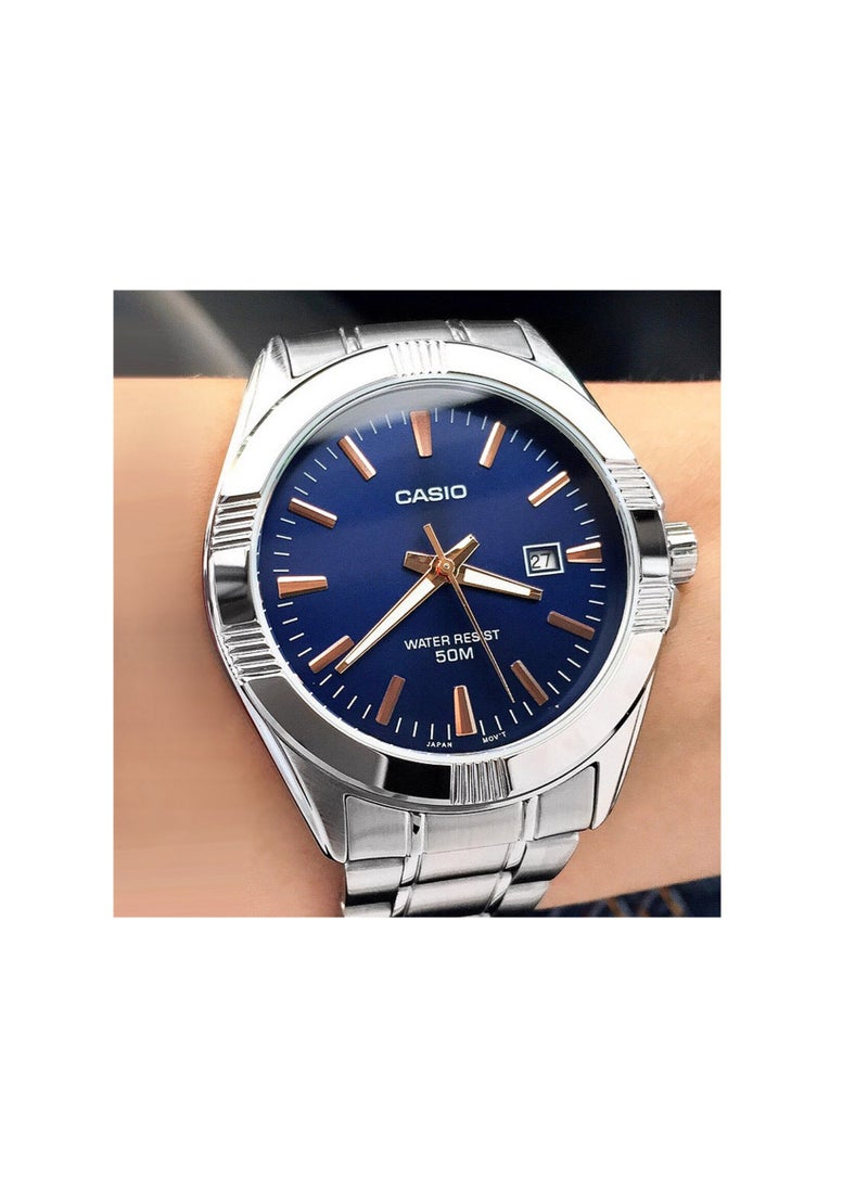 CASIO - Casio His & Her Blue Dial Stainless Steel Band Couple Watch MTP/LTP-1308D-2AVDF - Image 1