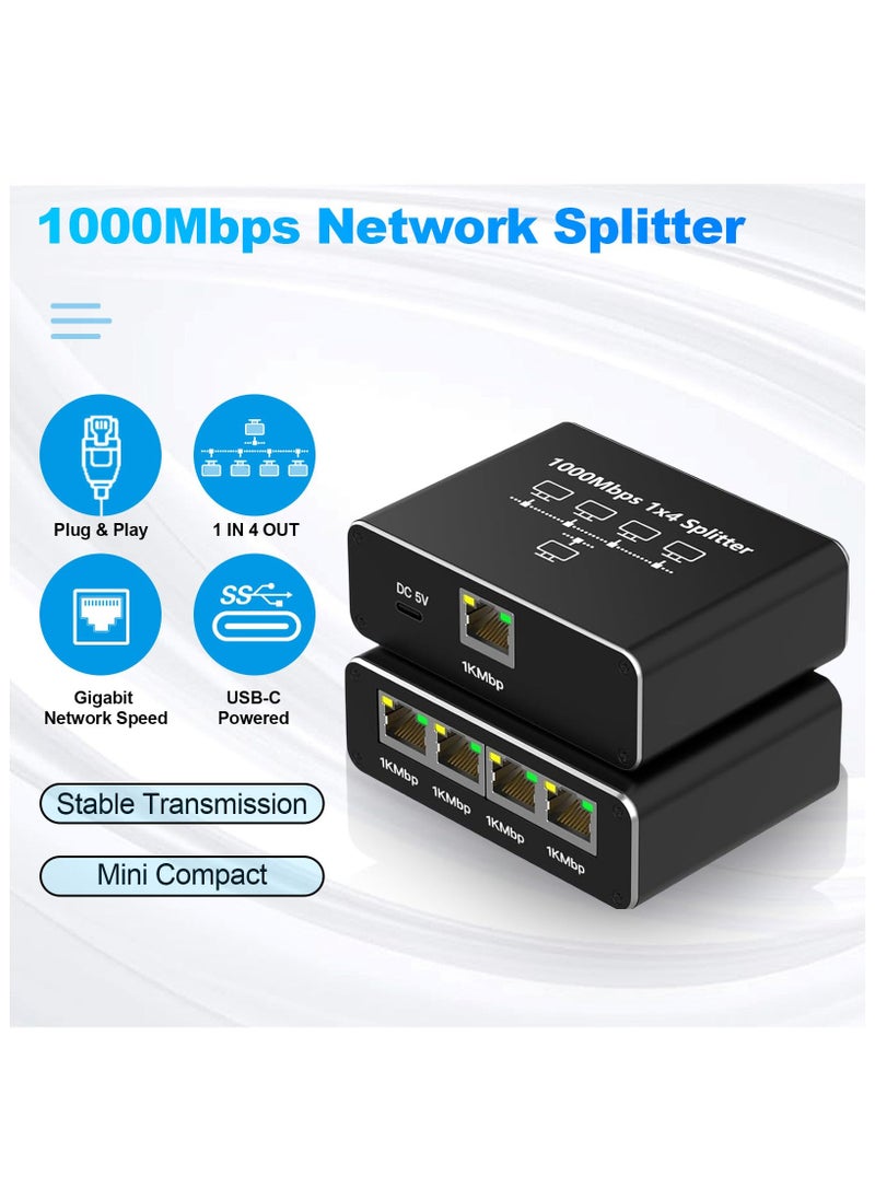 Anmi - Network Hub,Gigabit Ethernet Splitter with USB Power Cable, Splitter for Cat5/5e/6/7/8 Cable(4 Devices Simultaneously Networking) - Image 1