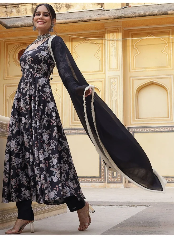 AKS AKS Couture Floral Printed Regular Anarkali Kurta with Trousers & Dupatta