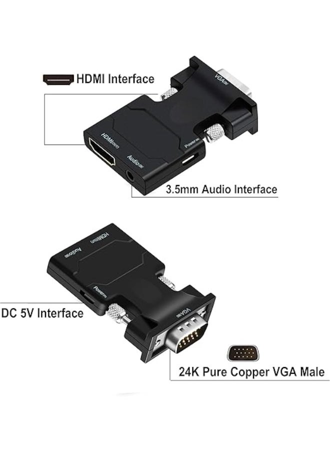 VGA to HDMI Converter with Audio – Active Video Dongle for 1080p Video Output from PC/Laptop to TV/Monitor