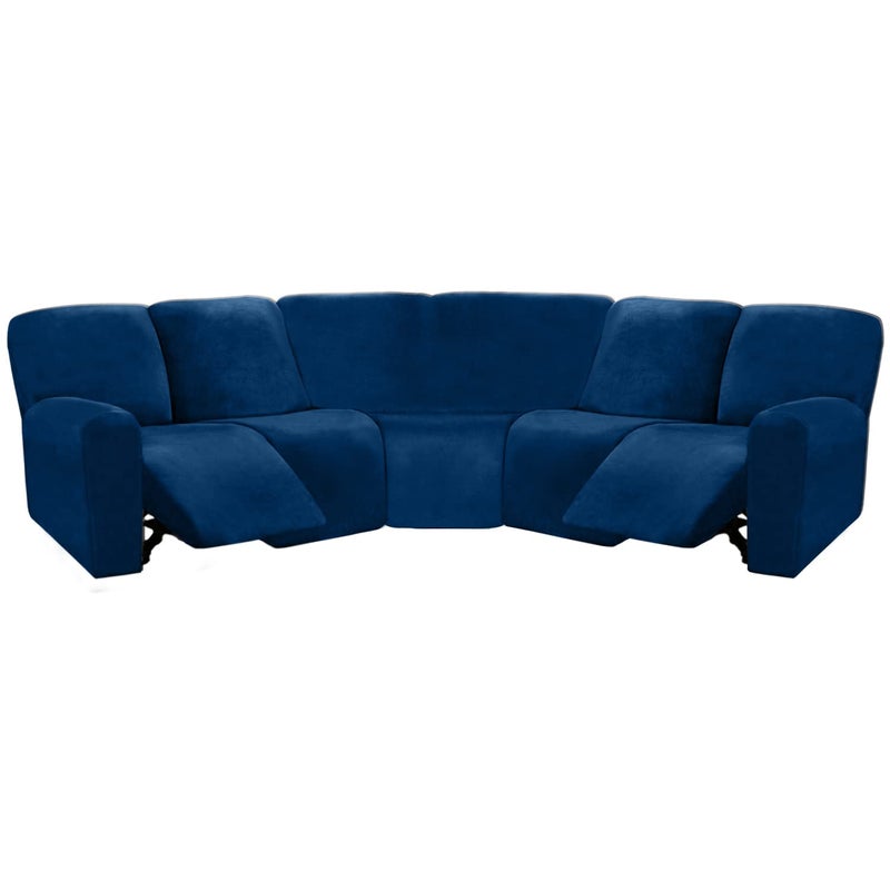 ULTICOR 7Piece L Shape Sectional Sofa Cover Set Velvet Stretch for 5 Seat Reclining Couches Thick Soft Washable Navy