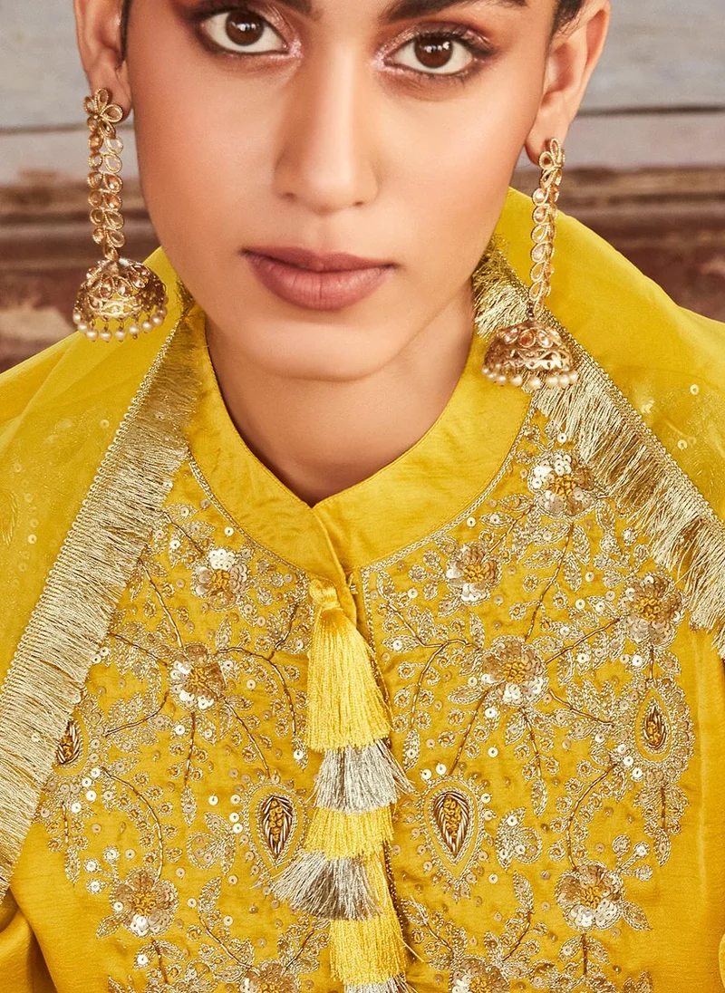 ZERESOUQ Yellow Zardozi Sharara Set & Kiran Patti Dupatta