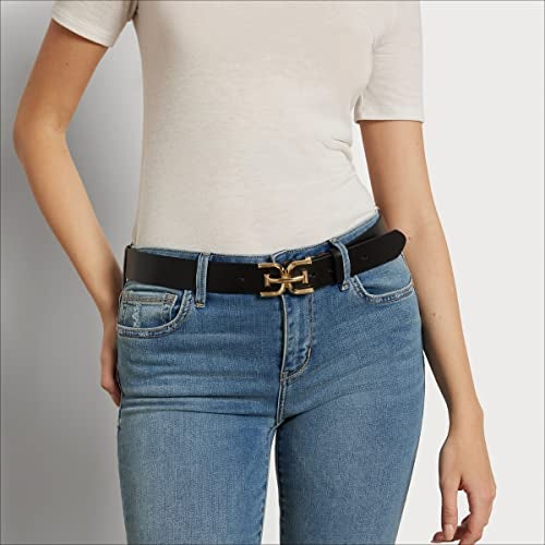 Sam Edelman Women's Double-E Logo Plaque Buckle Jean and Trouser Belt, Black, Small - Image 2