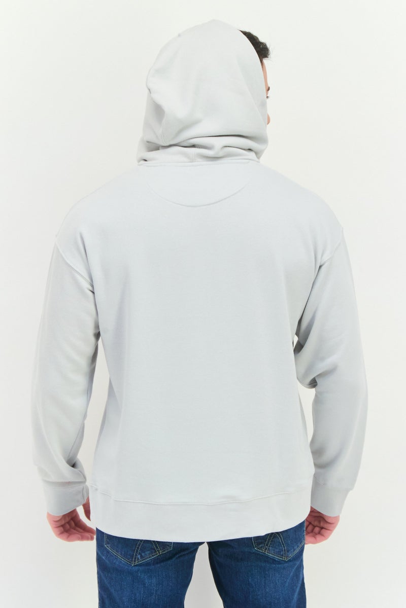 Established Redefining Essentials Men Hooded Brand Logo Long Sleeves Sweatshirt, Light Grey - Image 3