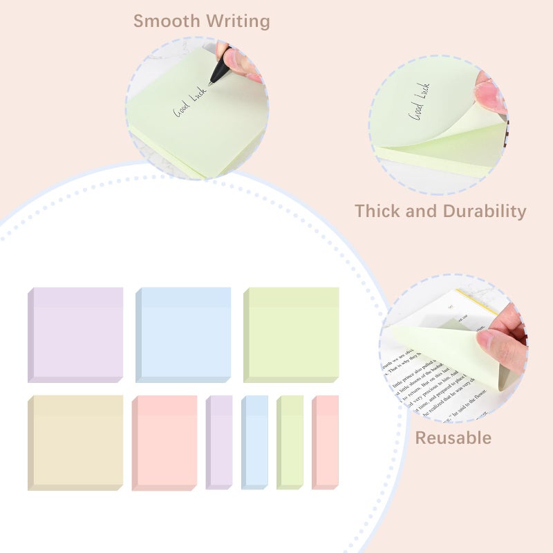 BAYTORY 6 Pads Soft Pastel Sticky Notes, Memo Sticky Note, Colorful Self-Stick Note Easy to Post for Office School Home Study (3x3 & 3x2 & 3x0.7 Inch) - Image 4
