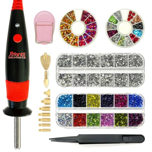 Afantti Hotfix Applicator Setter Wand Bedazzler Tool Kit with | 9 Tips | & | 5000pcs Hot Fix Rhinestones | for Clothes Shoes Hats Fabric Crafts - Image 1