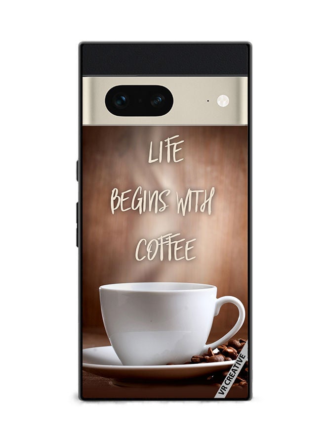 VR CREATIVE Protective Case Cover For Google Pixel 7 Life Begins with Coffee Design Multicolour - Image 1