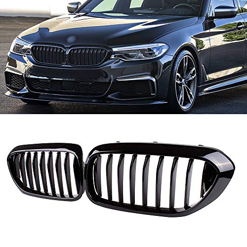 SNA G30 Grille Front Kidney Grill Compatible for 20172020 BMW 5 Series G30 ABS Single Slat Gloss Black Grills 2pc Set