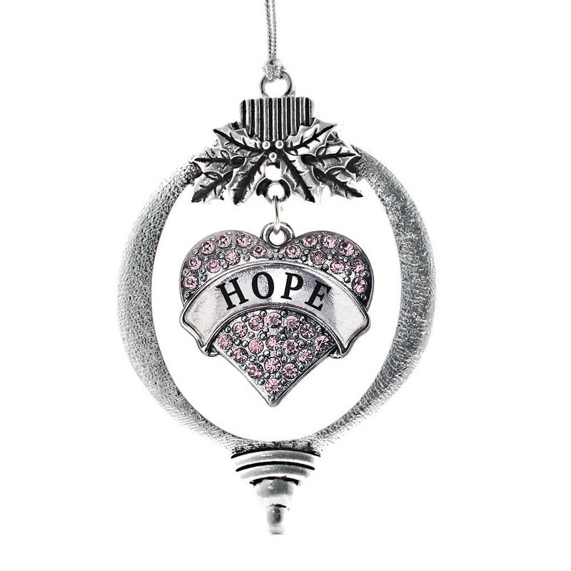 Inspired Silver  Hope  Silver Christmas Ornament  Pink Pave Heart Charm Christmas Tree Ornament with Cubic Zirconia  Holiday Hanging Decoration