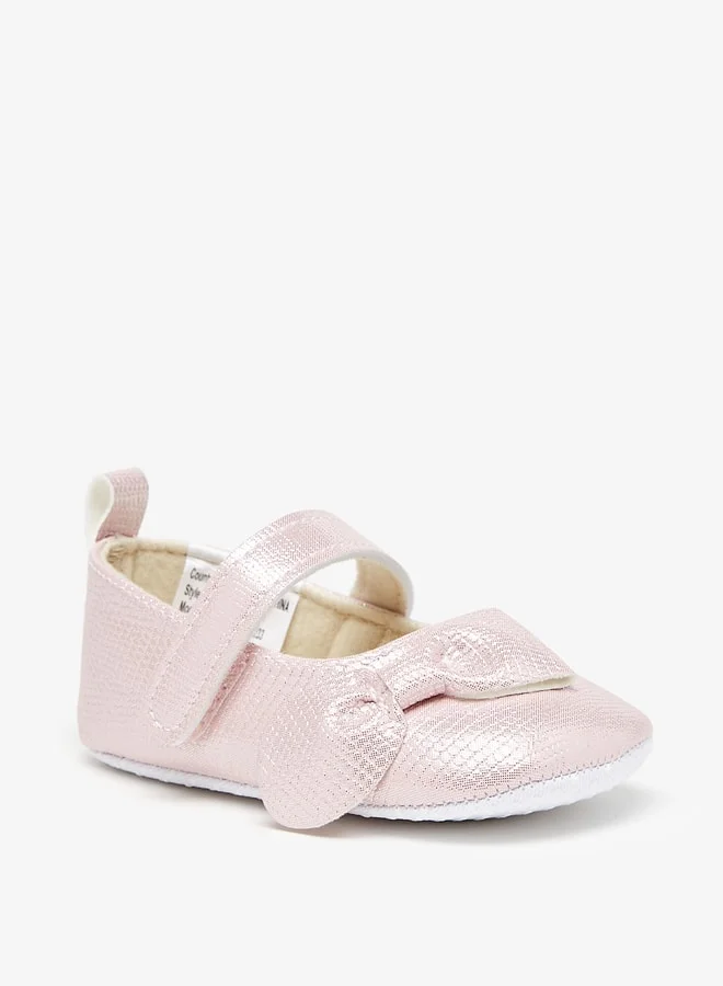 فلورا بيلا Girl's Textured Bow Applique Ballerina Booties With Hook And Loop Closure