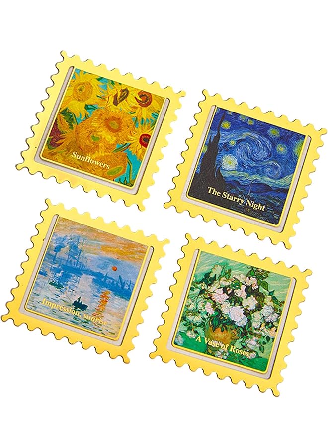 إيروريكس علامات مرجعية بمشبك معدني مكونة من 4 قطع برسومات زيتية عتيقة، علامة مرجعية فريدة من نوعها لعشاق الكتب للفتيات، هدايا تقدير للمعلمين، هدايا شكر للقراء والأصدقاء، لوحة فان جوخ ليلة مرصعة بالنجوم - Image 1