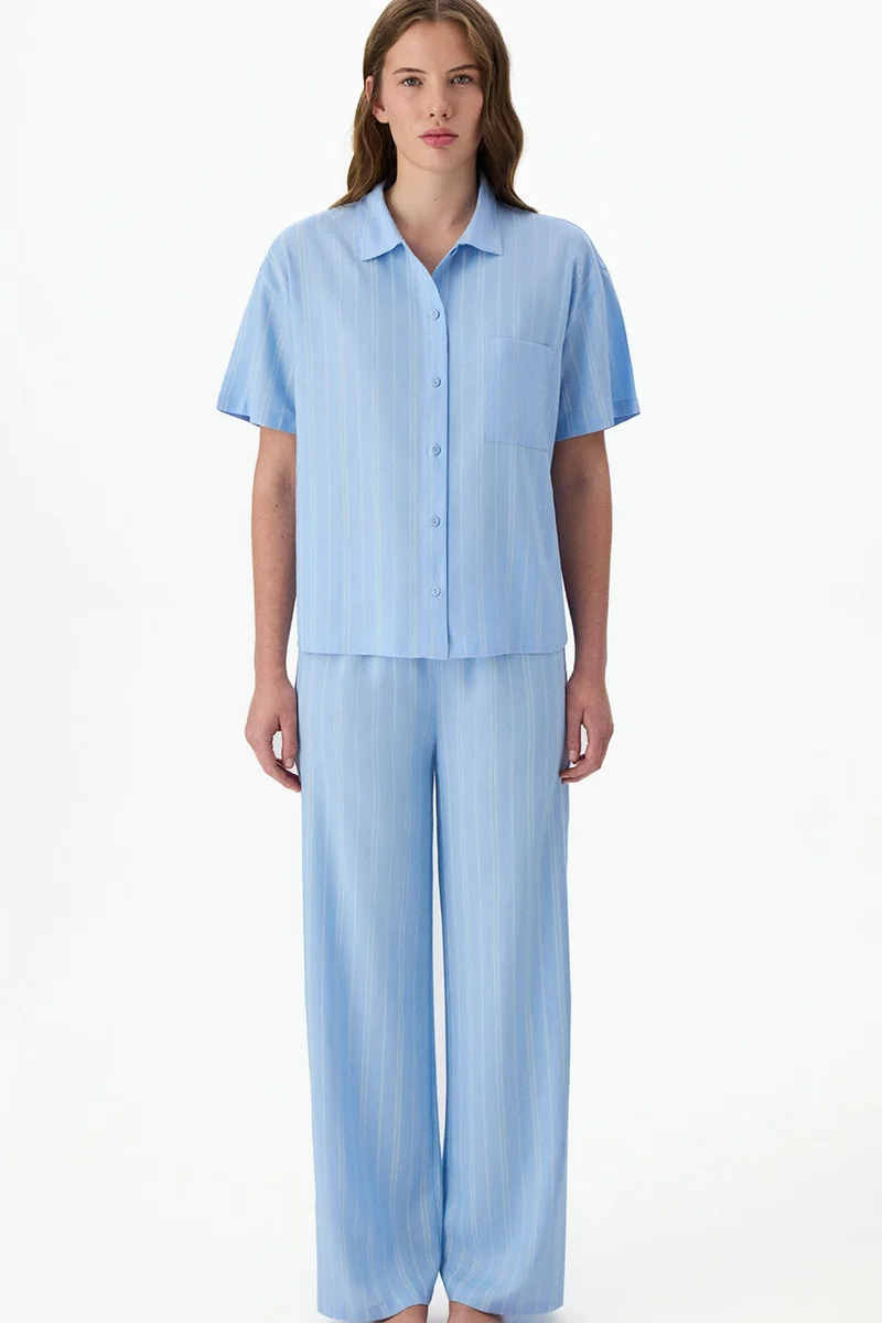 Penti PENTI Vacation Striped Short Sleeve Shirt Pants Pajama Set