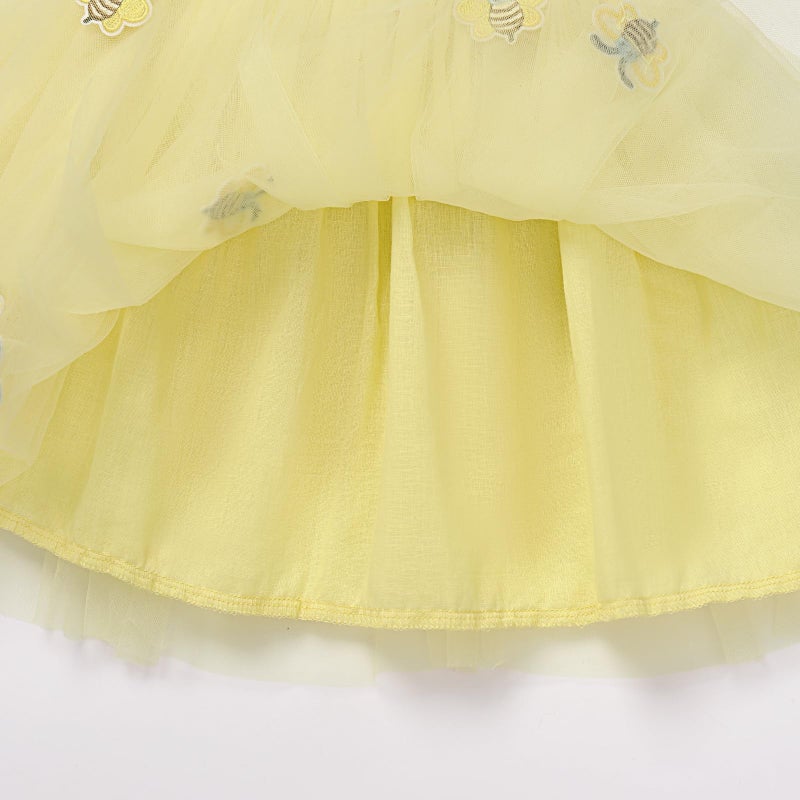 OBEEII Toddler Girls Summer Tulle Tutu Dress Bee Birthday Party Smocked Cute Ruffle Tiered Sundress Infant Baby Baptism Cake Smash Photoshoot Dress Wedding Flower Girl Dress Yellow 2-3 Years - Image 4
