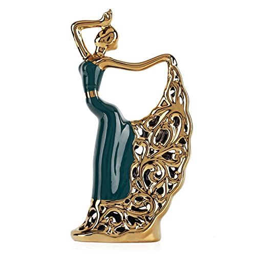 DOVDOV Ceramic Peacock Dancer Statue, Green and Gold Home Decor, Ballerina Sculpture, Peacock Home Decor for Room Corner Shelf Bathroom Shelf Corner Shelf TV Cabinet Corner Counter Top Decoration - Image 1