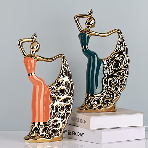 DOVDOV Ceramic Peacock Dancer Statue, Green and Gold Home Decor, Ballerina Sculpture, Peacock Home Decor for Room Corner Shelf Bathroom Shelf Corner Shelf TV Cabinet Corner Counter Top Decoration - Image 4