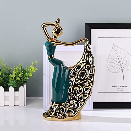 DOVDOV Ceramic Peacock Dancer Statue, Green and Gold Home Decor, Ballerina Sculpture, Peacock Home Decor for Room Corner Shelf Bathroom Shelf Corner Shelf TV Cabinet Corner Counter Top Decoration - Image 3