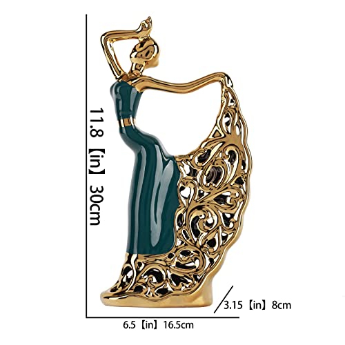 DOVDOV Ceramic Peacock Dancer Statue, Green and Gold Home Decor, Ballerina Sculpture, Peacock Home Decor for Room Corner Shelf Bathroom Shelf Corner Shelf TV Cabinet Corner Counter Top Decoration - Image 2