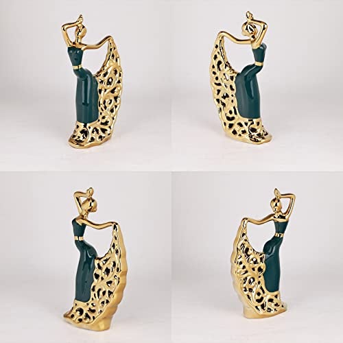 DOVDOV Ceramic Peacock Dancer Statue, Green and Gold Home Decor, Ballerina Sculpture, Peacock Home Decor for Room Corner Shelf Bathroom Shelf Corner Shelf TV Cabinet Corner Counter Top Decoration - Image 5