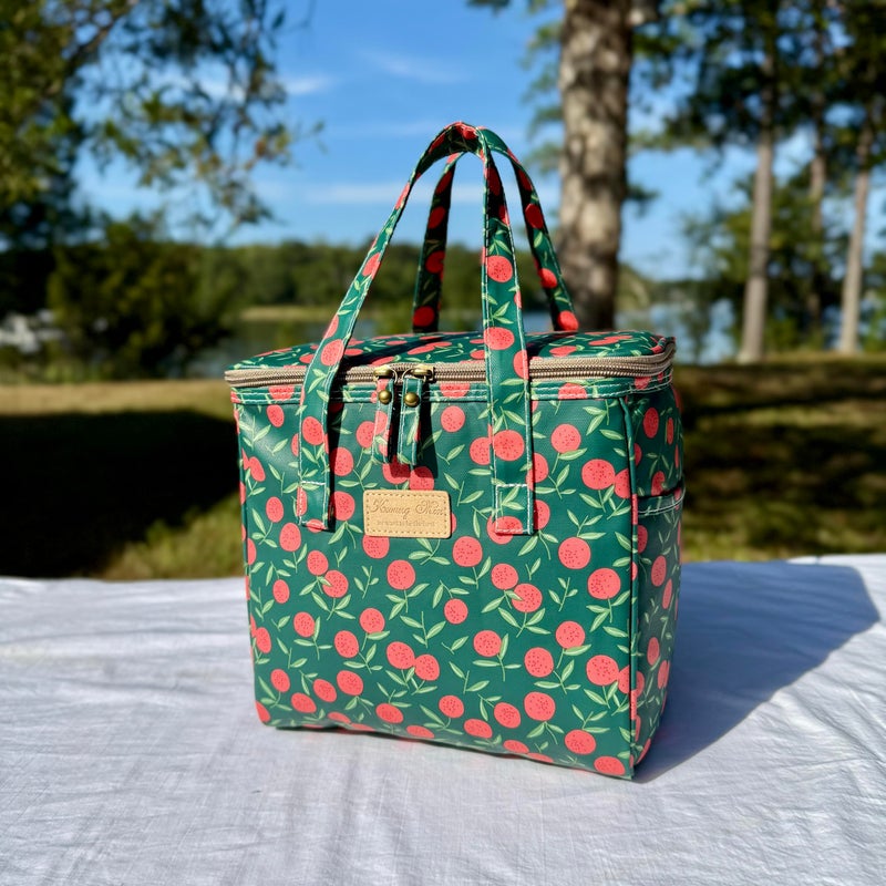 Kwang Min Fruit Insulated Lunch Bag for Women,Reusable Lunch Box,Large Cooler for Office,Picnic Outdoors,Waterproof Fabric,Ideal Summer Trip Bag (Cherry Green) - Image 2